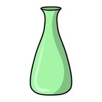 High ceramic green flower vase, with a narrow neck, bottle, vector illustration in cartoon style on a white background