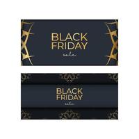 Poster Template For Black Friday In Dark Blue With Round Gold Pattern vector