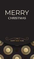 Postcard Happy New Year and Merry Christmas in black with gold pattern. vector