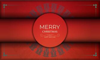 Brochure Merry Christmas and Happy New Year Red color with vintage burgundy ornament vector