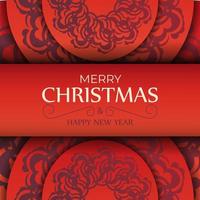 tarjeta de felicitación para feliz navidad y próspero año nuevo en rojo con lujoso adorno burdeos vector
