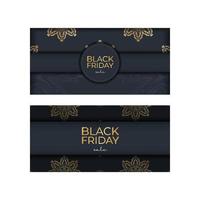 Dark blue black friday sale advertisement template with round gold pattern vector