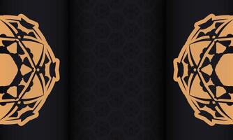 Greeting card in dark color with orange mandala pattern vector