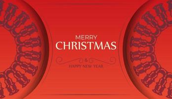 Merry Christmas Red Color Greeting Brochure Template with Luxurious Burgundy Ornament vector
