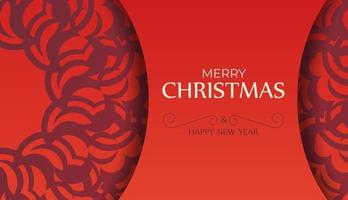 Greeting card Merry Christmas and Happy New Year Red color with abstract burgundy ornament vector