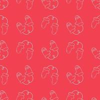 Winter mittens on a rope in the doodle style. Seamless pattern. Xmas holiday. Hand-drawn illustration for the new year, Christmas. Cute warm design.White outline on a red background.Wrapping paper. vector