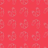 Winter mittens on a rope in the doodle style. Seamless pattern. Xmas holiday. Hand-drawn illustration for the new year, Christmas. Cute warm design.White outline on a red background.Wrapping paper. vector