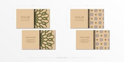 Print-ready beige business card design with luxurious patterns. Vector Business card template with place for your text and abstract ornament.