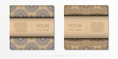 Preparing an invitation with a place for your text and abstract patterns. Template for print design postcard Beige colors with mandala ornament. vector