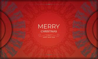 Brochure Merry Christmas and Happy New Year Red color with vintage burgundy pattern vector