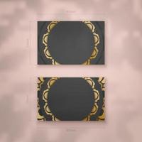 Business card template in black color with vintage gold ornaments for your business. vector