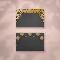 Business visiting card template in black color with mandala gold ornament for your brand. vector