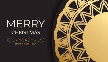 Merry Christmas and Happy New Year in black with gold pattern. vector