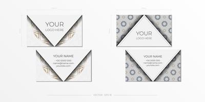 White business card design with patterns. Stylish business cards with place for your text and abstract ornament. vector