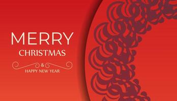 Red Color Happy New Year Brochure Template with Abstract Burgundy Pattern vector