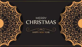 Flyer Merry Christmas and Happy New Year in black color with winter ornament. vector