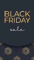 Dark blue black friday sale poster template with abstract gold ornament vector