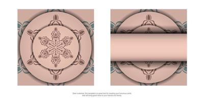 Pink color brochure with mandala pattern for your design. vector