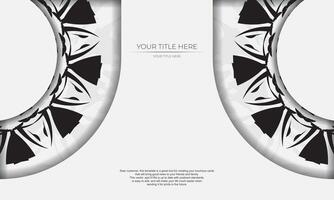 White banner with ornaments and place for your text and logo. Postcard design with Greek patterns. vector