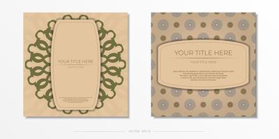 Template for print design postcard Beige colors with mandala ornament. Preparing an invitation with a place for your text and abstract patterns. vector