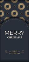 Template greeting card Happy New Year in dark blue color with vintage gold ornament vector