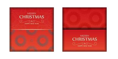Red Color Merry Christmas Flyer Template with Vintage Burgundy Pattern vector