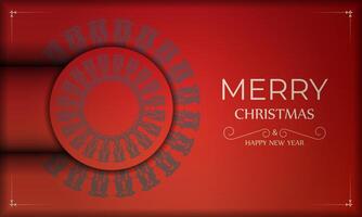 Brochure Merry Christmas and Happy New Year Red color with vintage burgundy pattern vector