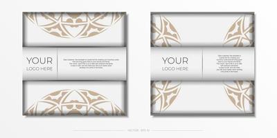 Vector Preparation of invitation card with place for your text and abstract ornament. Luxurious Ready-to-Print Postcard Design in White with Patterns.