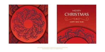 Greeting card Merry Christmas Red color with winter burgundy pattern vector