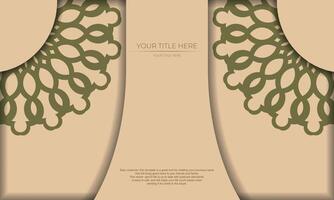 Template for postcard print design with Greek patterns. Beige banner template with luxury ornaments and place for your logo and text. vector