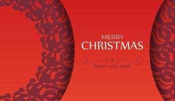Template Postcard Happy New Year Red color with abstract burgundy ornament vector