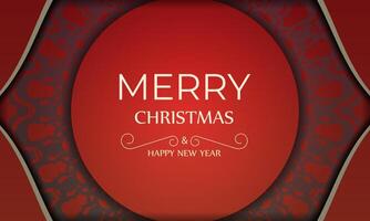 Postcard Template Merry Christmas and Happy New Year Red color with abstract burgundy ornament vector