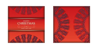 Happy New Year Greeting Flyer Template Red Color Vintage Burgundy Pattern vector