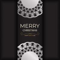 Greeting card Happy New Year and Merry Christmas in black color with winter pattern. vector