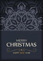 Holiday card Merry christmas in dark blue color with vintage blue pattern vector