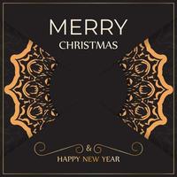 Greeting card Merry Christmas and Happy New Year in black color with winter pattern. vector