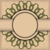 diseño de postal de color beige con adorno de mandala. tarjeta de invitación vectorial con lugar para el texto y patrones abstractos. vector