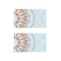Business card in aquamarine color with abstract coral ornament for your contacts. vector