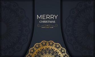Christmas card with gold ornament on dark background vector