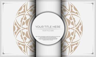 Template for postcard print design with Greek ornament. White background with vintage ornaments and place for your logo. vector