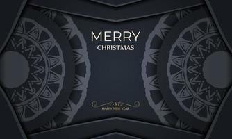 Brochure template Merry christmas dark blue color with vintage blue pattern vector