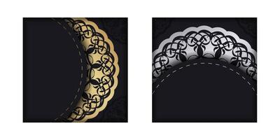 The postcard is in black color with a luxurious gold pattern, ready for printing. vector