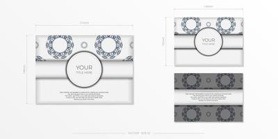 Vector invitation card with place for your text and abstract patterns. Luxurious Ready-to-Print Postcard Design in White with Patterns.