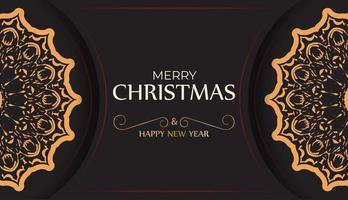 Flyer Merry Christmas and Happy New Year in black color with winter pattern. vector