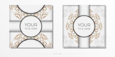 Vector invitation card with place for your text and abstract ornament. Luxurious Design of a postcard in White color with patterns.