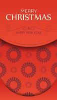 Greeting Brochure Template Merry Christmas Red with Vintage Burgundy Pattern vector