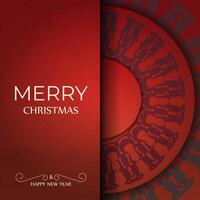 Merry Christmas Red Color Greeting Brochure Template with Abstract Burgundy Pattern vector