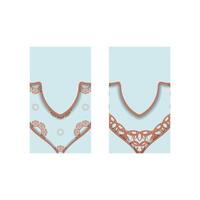 Business card in aquamarine color with Greek coral pattern for your brand. vector