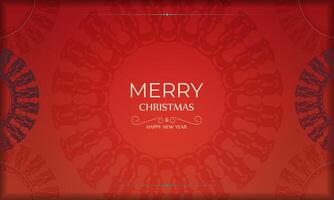 Brochure Merry Christmas and Happy New Year Red color with luxury burgundy ornament vector
