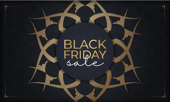 Dark Blue Black Friday Sale Advertising Template with Round Gold Ornament vector